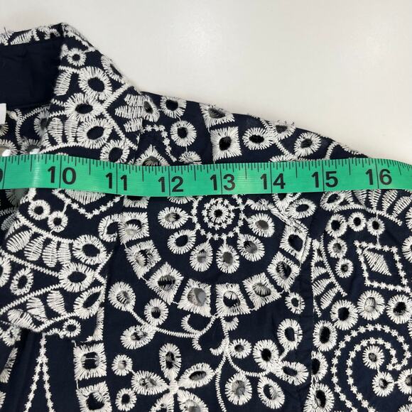 Chico´s Eyelet Billow Sleeve Shirt NWT Sz‎ 2.5 14 Navy Blue White Embroidered - Picture 11 of 15